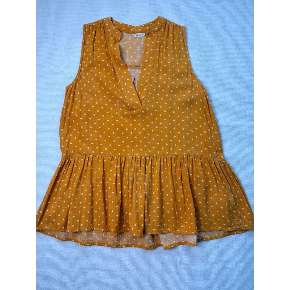 Tea Rose Mustard Polka Dot Sleeveless Peplum Top Women's Small